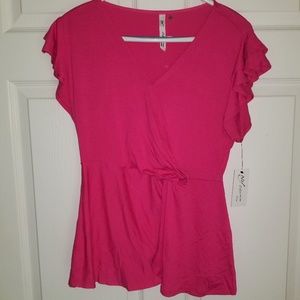 NY Collection Wrap Knit Top NWT Petite Medium Pink